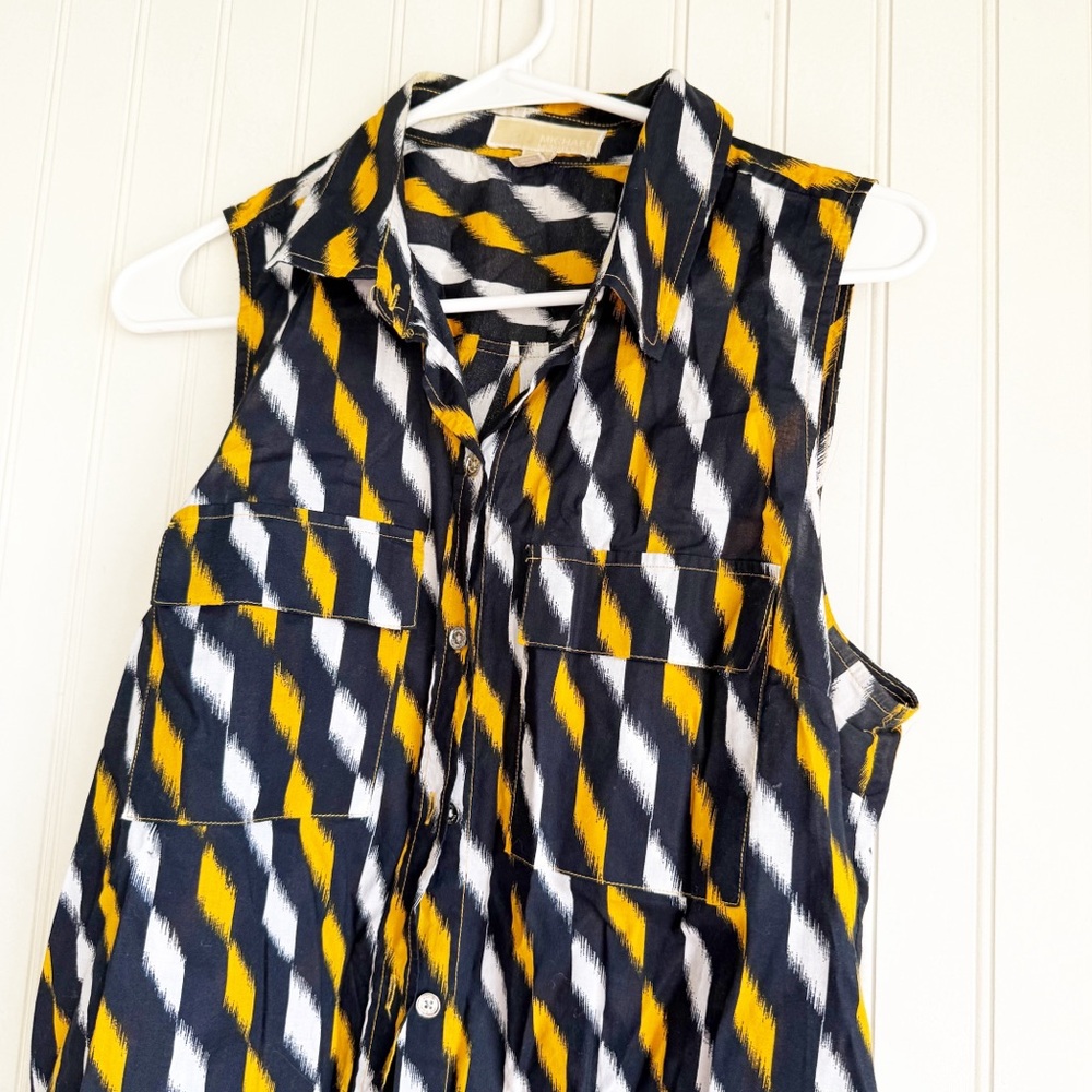 MICHAEL Michael Kors Size L Sleeveless Printed Collared Blouse - Picture 2 of 4